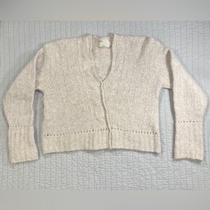 Aritzia Le Fou Wilfred Moreau Cream Cable Knit Crop Alpaca Sweater, Size Small